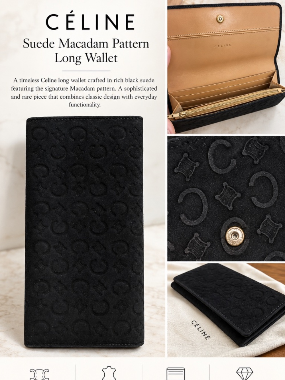 Celine Macrame Long Black Wallet